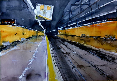 Pintura intitulada "Metro de Madrid II" por Jacques Villares, Obras de arte originais, Aquarela