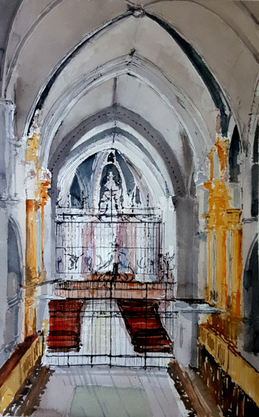 Картина под названием "Catedral de Cuenca" - Jacques Villares, Подлинное произведение искусства, Акварель