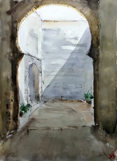 Peinture intitulée "Puerta en Jerez" par Jacques Villares, Œuvre d'art originale, Aquarelle