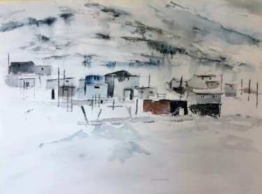 Painting titled "Isla de Diomedes I" by Jacques Villares, Original Artwork, Watercolor
