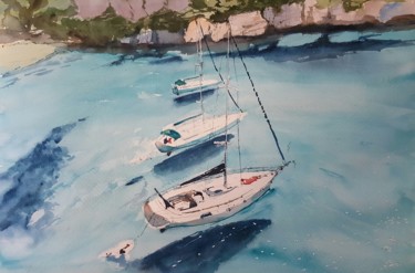Painting titled "Baleares" by Jacques Villares, Original Artwork, Watercolor