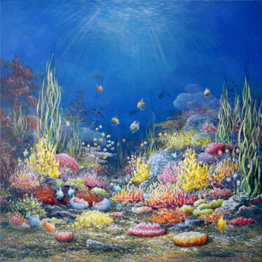 Pintura intitulada "Fond marin" por Jacquiot, Obras de arte originais, Acrílico