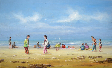 Картина под названием "Ballade sur la plage" - Jacquiot, Подлинное произведение искусства, Акрил
