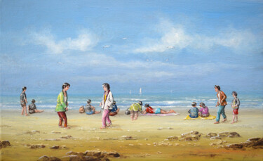 Painting titled "Ballade sur la plage" by Jacquiot, Original Artwork, Acrylic