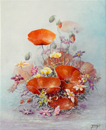 Painting titled "Fleurs des champs" by Jacquiot, Original Artwork, Acrylic