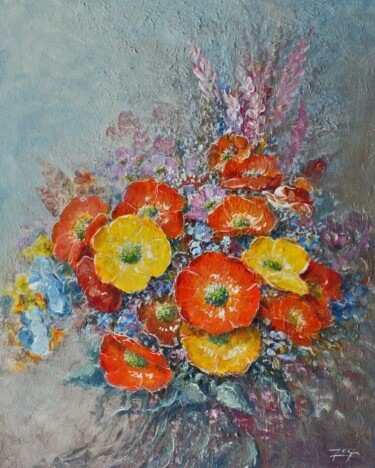 Peinture intitulée "Bouquet d'été" par Jacquiot, Œuvre d'art originale, Acrylique