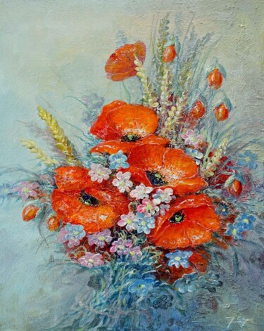 Painting titled "Bouquet champêtre" by Jacquiot, Original Artwork, Acrylic