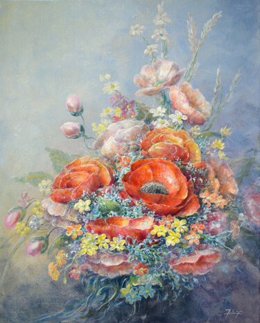 Malarstwo zatytułowany „Bouquet douceur” autorstwa Jacquiot, Oryginalna praca, Akryl