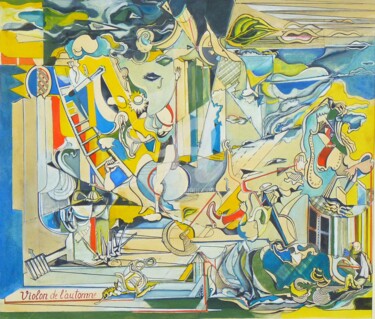 Painting titled "violons-de-lautomne…" by N Jacquounain, Original Artwork, Gouache Mounted on Cardboard