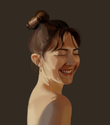 Arts numériques intitulée "Étude d’un sourire…" par Jade Wongsodimedjo, Œuvre d'art originale, Peinture numérique