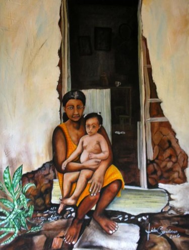 Pintura intitulada "Mãe e Filha" por Cysneiros Jader, Obras de arte originais