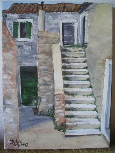 Painting titled "Stari dvor" by Jadranka Cikic, Original Artwork