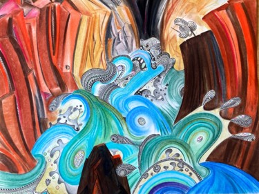 Dessin intitulée "Flooding canyon str…" par Jacques Durand, Œuvre d'art originale, Crayon