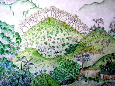 Disegno intitolato "Hill in Costa Rica…" da Jacques Durand, Opera d'arte originale, Matita