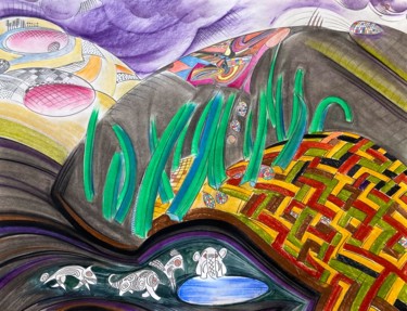 Dessin intitulée "Water hole in a lan…" par Jacques Durand, Œuvre d'art originale, Pastel
