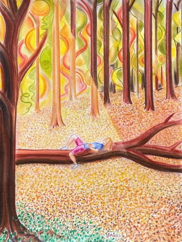 Картина под названием "Sun bathing in the…" - Jacques Durand, Подлинное произведение искусства, Пастель