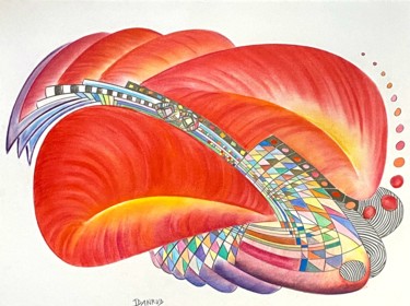 Desenho intitulada "Between red waves…" por Jacques Durand, Obras de arte originais, Pastel