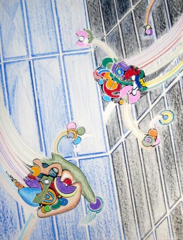 Dibujo titulada "Cerfs-Volants Acrob…" por Jacques Durand, Obra de arte original