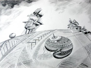 Desenho intitulada "Horizons urbains 1…" por Jacques Durand, Obras de arte originais