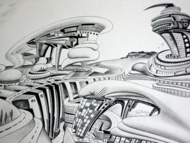 Desenho intitulada "Horizons Urbains 2…" por Jacques Durand, Obras de arte originais
