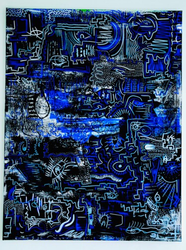 Peinture intitulée "ELECTRIC NIGHT" par Jag, Œuvre d'art originale, Encre