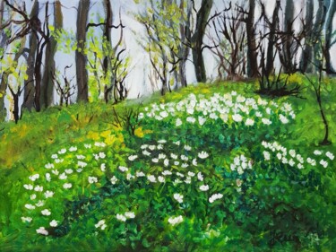 Peinture intitulée "Frühling im Wald" par Jaga Rudnicka, Œuvre d'art originale, Huile