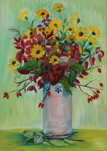 Malarstwo zatytułowany „Herbstlicher Blumen…” autorstwa Jaga Rudnicka, Oryginalna praca, Olej