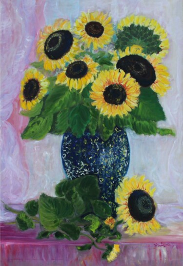 Malerei mit dem Titel "Sonnenblumenstrauß" von Jaga Rudnicka, Original-Kunstwerk, Öl