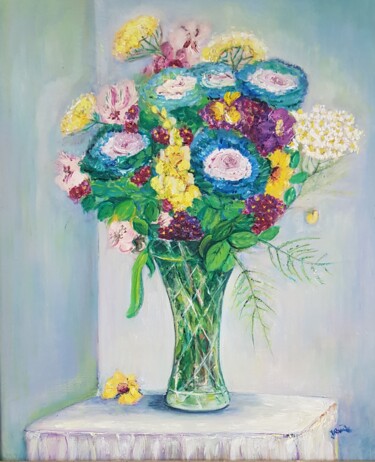 Malerei mit dem Titel "Kamille in Blumenst…" von Jaga Rudnicka, Original-Kunstwerk, Öl