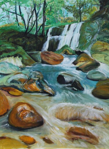 Malerei mit dem Titel "Wasserfall ( II Ver…" von Jaga Rudnicka, Original-Kunstwerk, Öl