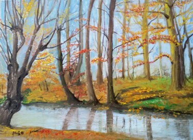 Painting titled "Herbst am Main" by Jaga Rudnicka, Original Artwork, Oil