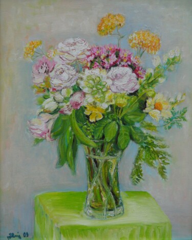 Malerei mit dem Titel "Blumen von meinem G…" von Jaga Rudnicka, Original-Kunstwerk, Öl