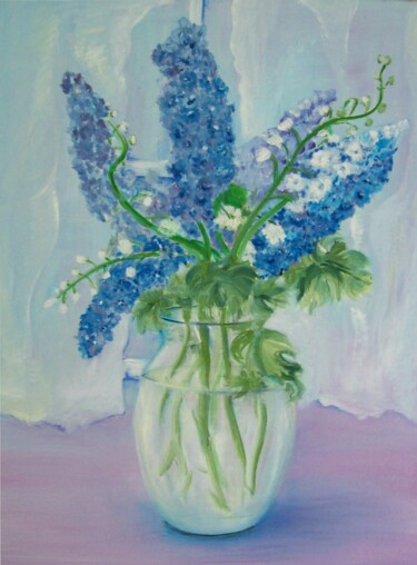 Painting titled "Blaue Blumen" by Jaga Rudnicka, Original Artwork, Oil