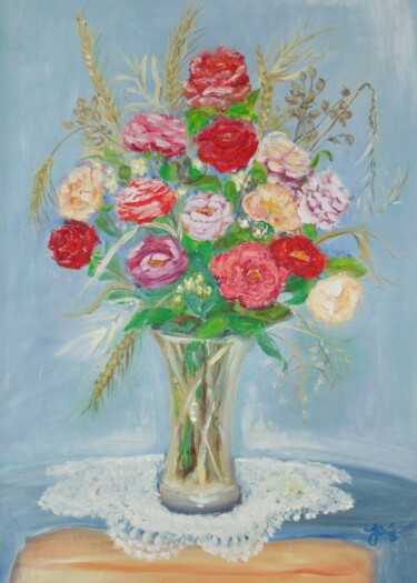 Malarstwo zatytułowany „Die Rosen von Traum” autorstwa Jaga Rudnicka, Oryginalna praca, Olej