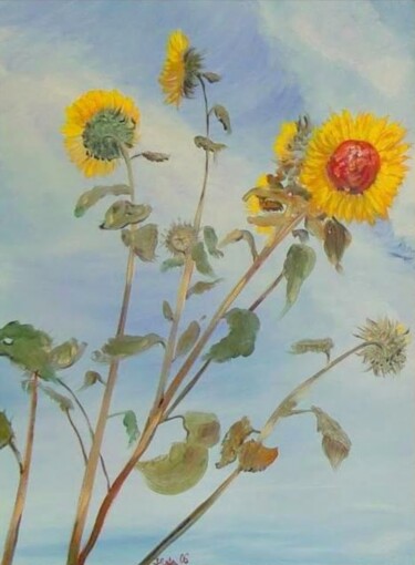 Malerei mit dem Titel "Sonneblumen in der…" von Jaga Rudnicka, Original-Kunstwerk, Öl