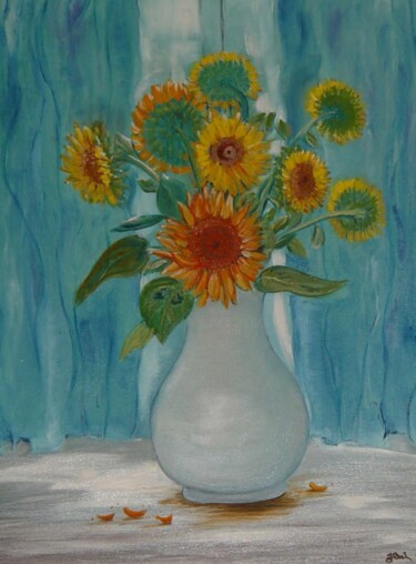 Painting titled "Sonneblumen in der…" by Jaga Rudnicka, Original Artwork, Oil