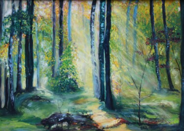 Painting titled "Lichteinfall im Wald" by Jaga Rudnicka, Original Artwork, Oil