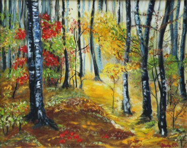 Malerei mit dem Titel "Goldener Herbst" von Jaga Rudnicka, Original-Kunstwerk, Öl