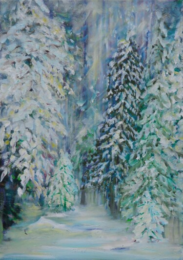 Malerei mit dem Titel "Winterbild" von Jaga Rudnicka, Original-Kunstwerk, Öl