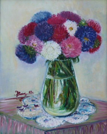 Painting titled "Aster" by Jaga Rudnicka, Original Artwork, Oil