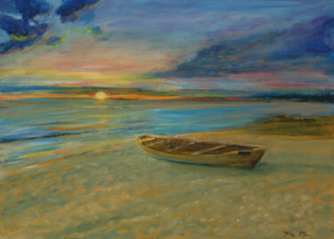 Peinture intitulée "Einsames Boot" par Jaga Rudnicka, Œuvre d'art originale, Huile