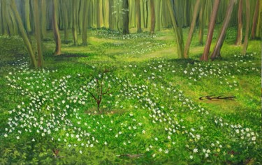 Pittura intitolato "Blumen im Wald" da Jaga Rudnicka, Opera d'arte originale, Olio