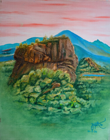 Malerei mit dem Titel "Sigiriya" von Jagath Wickramarachchi, Original-Kunstwerk, Öl Auf Holzplatte montiert