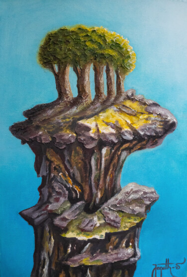 Painting titled "Tree that survived" by Jagath Wickramarachchi, Original Artwork, Oil Mounted on Wood Panel