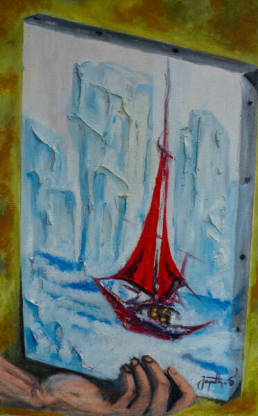 Картина под названием "Glaciers" - Jagath Wickramarachchi, Подлинное произведение искусства, Масло Установлен на Деревянная…