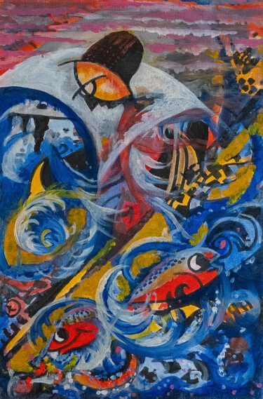 Ζωγραφική με τίτλο "Ocean" από Jagath Wickramarachchi, Αυθεντικά έργα τέχνης, Λάδι Τοποθετήθηκε στο Ξύλινο πάνελ