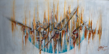 Painting titled "Three Fears" by Jagath Wickramarachchi, Original Artwork, Oil Mounted on Wood Panel