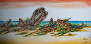 Painting titled "The Beach" by Jagath Wickramarachchi, Original Artwork, Oil Mounted on Wood Panel