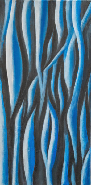 Schilderij getiteld "Blue Lines" door Jagath Wickramarachchi, Origineel Kunstwerk, Olie Gemonteerd op Houten paneel