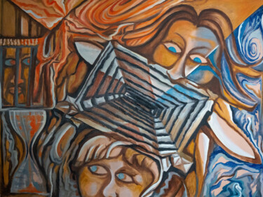 Schilderij getiteld "Lives" door Jagath Wickramarachchi, Origineel Kunstwerk, Olie Gemonteerd op Houten paneel